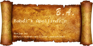 Babák Apollinár névjegykártya